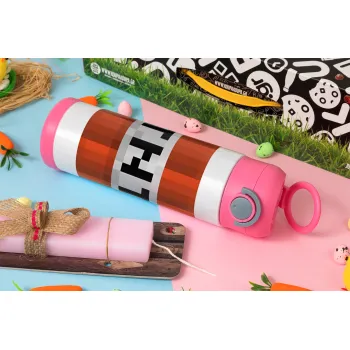 Minecraft TNT, Πασχαλινή Λαμπάδα με Παιδικό παγούρι θερμό, ανοξείδωτο, με καλαμάκι ασφαλείας, ΡΟΖ (500ml)