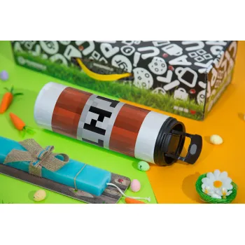 Minecraft TNT, Πασχαλινή Λαμπάδα με Travel Tumbler θερμό με διπλό καπάκι (600ml, BPA free) & κερί αρωματικό πλακέ (30cm) (ΤΙΡΚΟΥΑΖ)