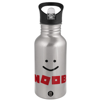 NOOB, Water bottle Silver with straw, stainless steel 500ml