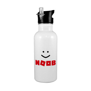 NOOB, White water bottle with straw, stainless steel 600ml