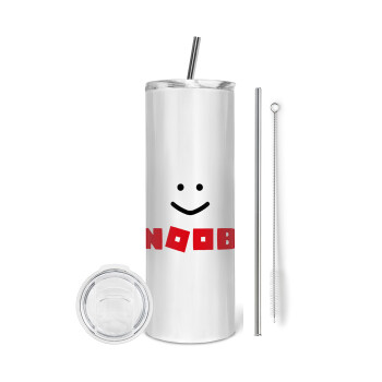 NOOB, Eco friendly ποτήρι θερμό (tumbler) από ανοξείδωτο ατσάλι 600ml, με μεταλλικό καλαμάκι & βούρτσα καθαρισμού