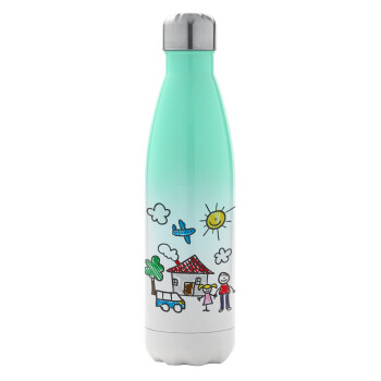 Children's drawing, Metal mug thermos Green/White (Stainless steel), double wall, 500ml