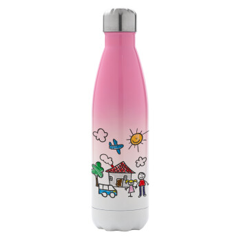 Children's drawing, Metal mug thermos Pink/White (Stainless steel), double wall, 500ml
