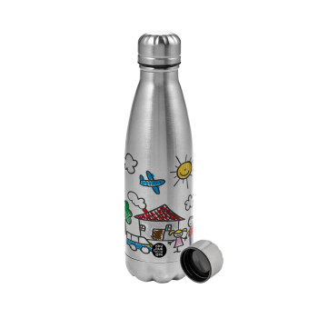 Children's drawing, Metallic water bottle, stainless steel, 750ml