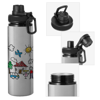 Children's drawing, Metallic water bottle with safety cap, 850ml aluminum