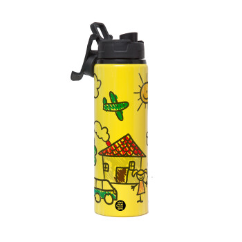 Children's drawing, Metallic water bottle with safety lid, 850ml aluminum