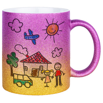 Children's drawing, Κούπα Χρυσή/Ροζ Glitter, κεραμική, 330ml