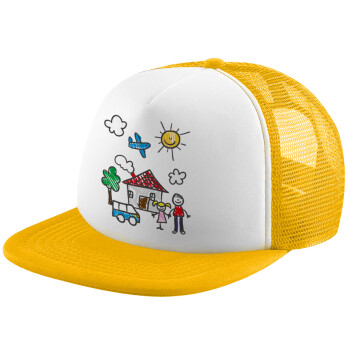 Παιδική ζωγραφιά, Καπέλο Soft Trucker με Δίχτυ Κίτρινο/White 