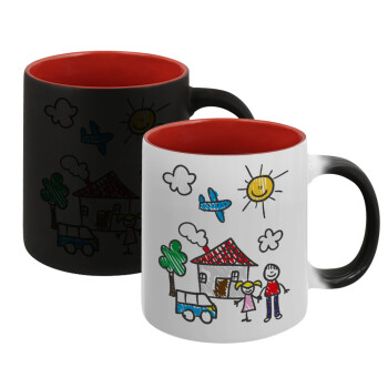 Children's drawing, Κούπα Μαγική εσωτερικό κόκκινο, κεραμική, 330ml που αλλάζει χρώμα με το ζεστό ρόφημα