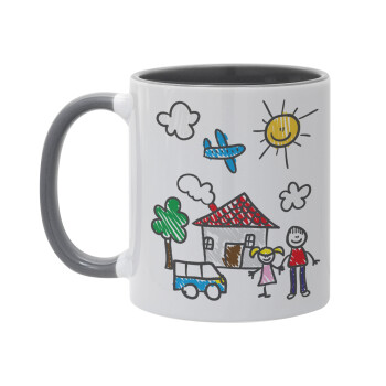 Children's drawing, Mug colored grey, ceramic, 330ml