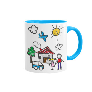 Children's drawing, Mug colored light blue, ceramic, 330ml