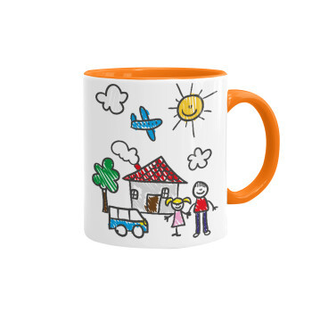 Children's drawing, Mug colored orange, ceramic, 330ml