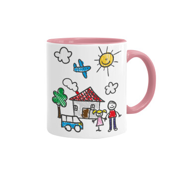 Children's drawing, Mug colored pink, ceramic, 330ml