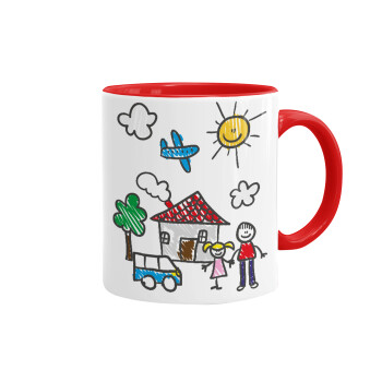 Children's drawing, Mug colored red, ceramic, 330ml