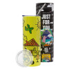 Neon Yellow Travel Tumbler θερμό, μεταλλικό καλαμάκι(Ανωξείδωτο 304 Food grade, BPA free, 600ml)