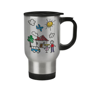 Children's drawing, Stainless steel travel mug with lid, double wall 450ml