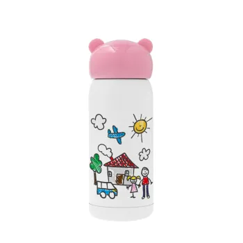Children's drawing, Pink stainless steel thermal flask, 320ml