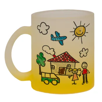 Children's drawing, Κούπα γυάλινη δίχρωμη με βάση το κίτρινο ματ, 330ml