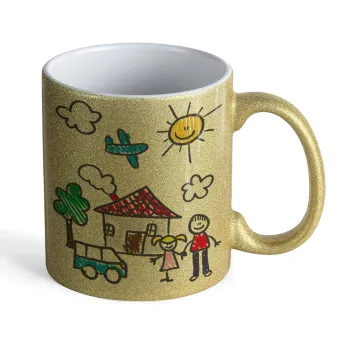 Παιδική ζωγραφιά, Κούπα Χρυσή Glitter που γυαλίζει, κεραμική, 330ml