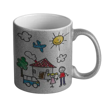 Παιδική ζωγραφιά, Κούπα Ασημένια Glitter που γυαλίζει, κεραμική, 330ml