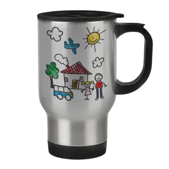 Children's drawing, Stainless steel travel mug with lid, double wall 450ml