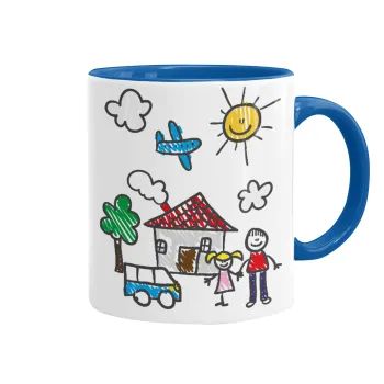Children's drawing, Mug colored blue, ceramic, 330ml