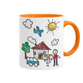 Παιδική ζωγραφιά, Κούπα χρωματιστή πορτοκαλί, κεραμική, 330ml