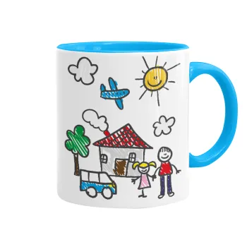 Παιδική ζωγραφιά, Κούπα χρωματιστή γαλάζια, κεραμική, 330ml