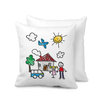Children's drawing, Sofa cushion 40x40cm includes filling