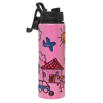 Children's drawing, Metallic water bottle with safety lid, 850ml aluminum