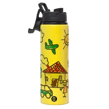 Children's drawing, Metallic water bottle with safety lid, 850ml aluminum