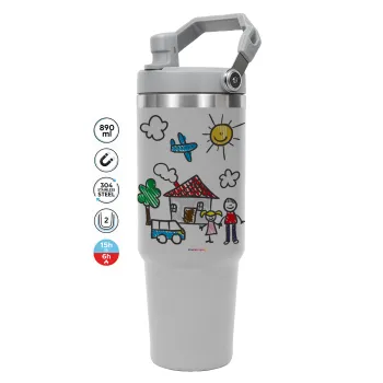 Children's drawing, GREY color, 890ml (30oz) stainless Steel Tumbler with Handle