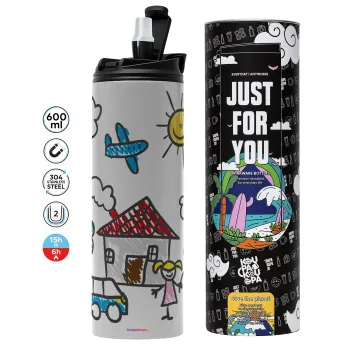 Children's drawing, Tumbler stainless steel GREY 600ml