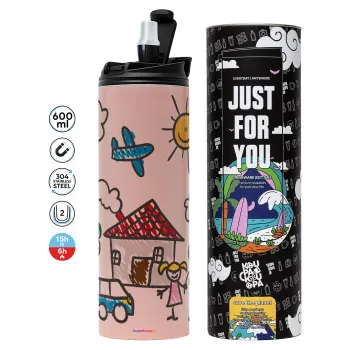 Children's drawing, Tumbler stainless steel PINK 600ml
