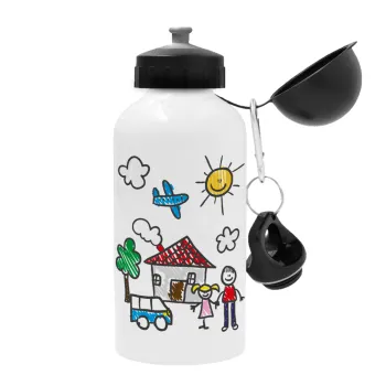 Children's drawing, Metal water bottle, White, aluminum 500ml