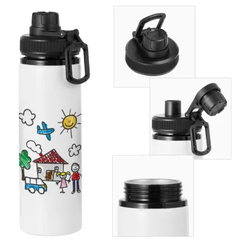 Children's drawing, Metal water bottle with safety cap, aluminum 850ml