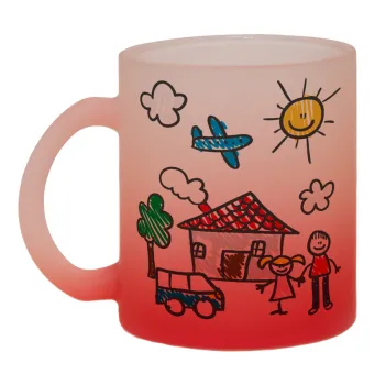 Children's drawing, Κούπα γυάλινη δίχρωμη με βάση το κόκκινο ματ, 330ml