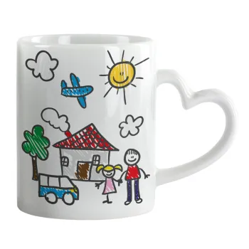 Children's drawing, Mug heart handle, ceramic, 330ml
