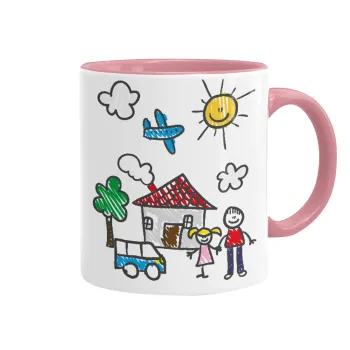 Children's drawing, Mug colored pink, ceramic, 330ml
