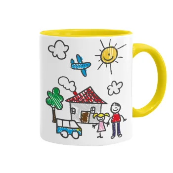 Παιδική ζωγραφιά, Κούπα χρωματιστή κίτρινη, κεραμική, 330ml