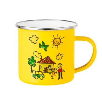 Children's drawing, Yellow Enamel Metallic Cup 360ml