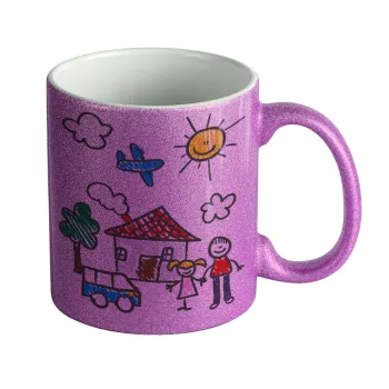 Παιδική ζωγραφιά, Κούπα Μωβ Glitter που γυαλίζει, κεραμική, 330ml