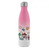 Metal mug thermos Pink/White (Stainless steel), double wall, 500ml
