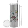 Tumbler stainless steel Silver 600ml, with metal straw & cleaning brush