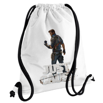 Just Gause, Τσάντα πλάτης πουγκί GYMBAG λευκή, με τσέπη (40x48cm) & χονδρά κορδόνια