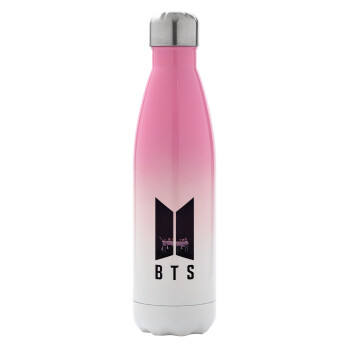 BTS, Metal mug thermos Pink/White (Stainless steel), double wall, 500ml