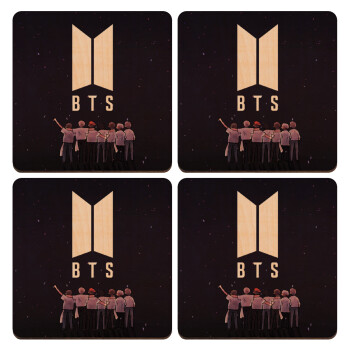 BTS, ΣΕΤ x4 Σουβέρ ξύλινα τετράγωνα plywood (9cm)