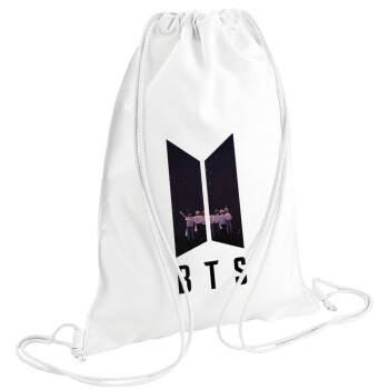 BTS, Τσάντα πλάτης πουγκί GYMBAG λευκή (28x40cm)