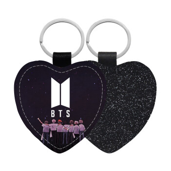 BTS, Μπρελόκ PU δερμάτινο glitter καρδιά ΜΑΥΡΟ