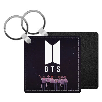 BTS, Μπρελόκ Δερματίνη, τετράγωνο ΜΑΥΡΟ (5x5cm)